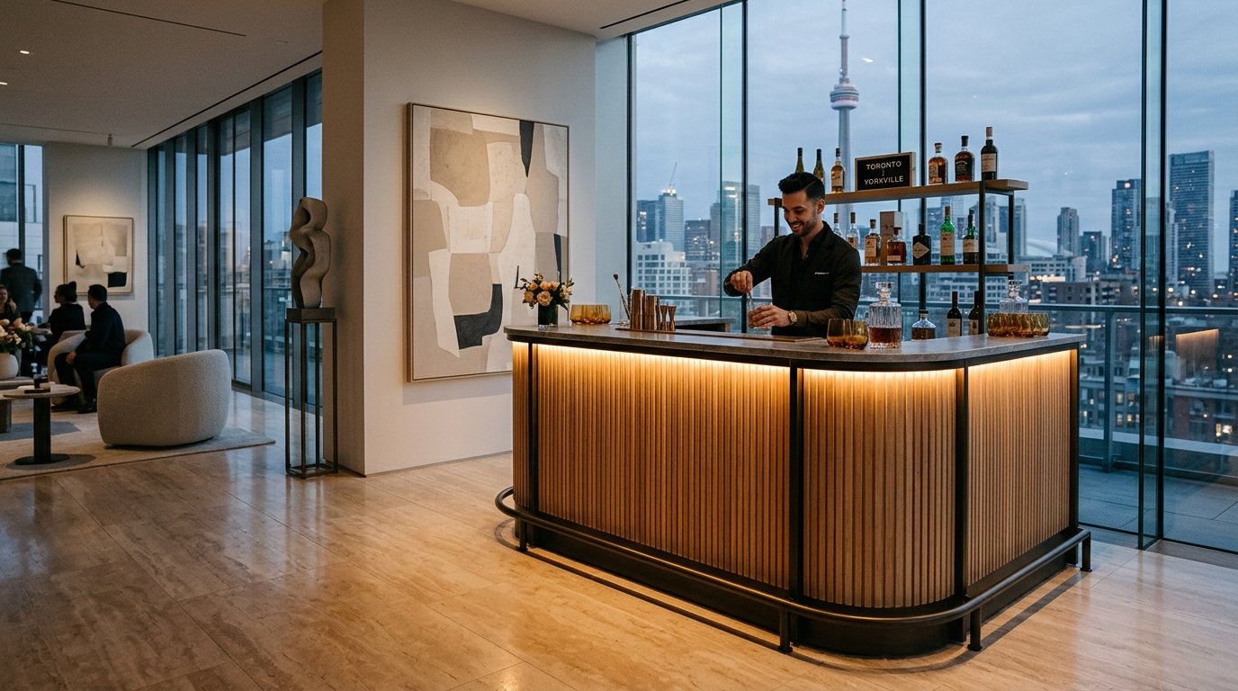 The Fluted Bone Oak Bar Installation in Yorkville Penthouse